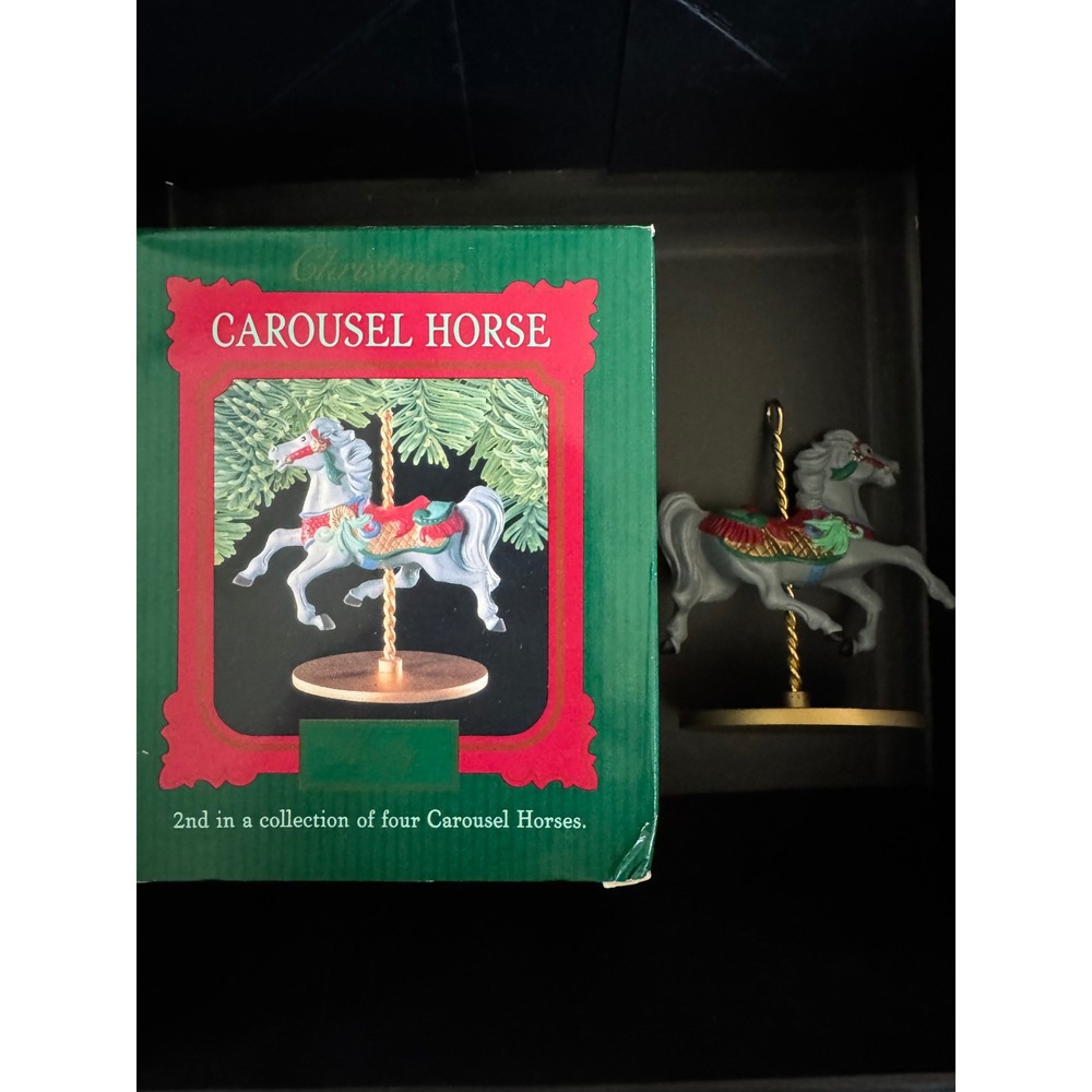 Vintage 1989 Hallmark Carousel Horse Christmas Ornament 2nd in Series Grey Red